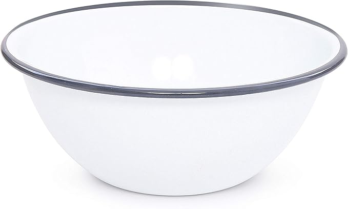 Home Enamelware Serving Bowl, 1.5 quart, Vintage White/Grey (Single)