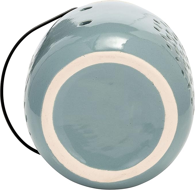 Sagebrook Home Ceramic Hurricane Lantern with Cutout Design - Stoneware Decorative Candle Holder for Home, Office & Living Room - Rustic Garden Accent - 6" Blue