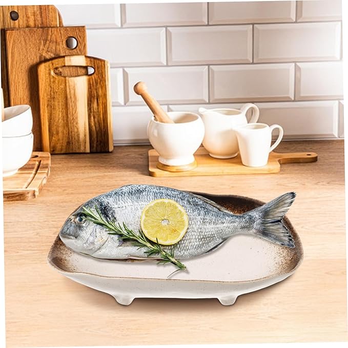 Ceramic Plate Irregular Fish Plate Japanese Style Pottery Dish for Dried Fruits Salad and Quick Meals Unique Vintage Design Lightweight Dinnerware for Home Use
