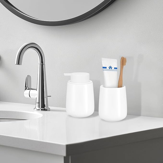 Bathroom Tumbler Cup Ceramic 2Pcs 13.5oz Reusable Toothbrush Cup 400ml,Toothbrush Holder Adequate for Your Bathroom (Shiny White)