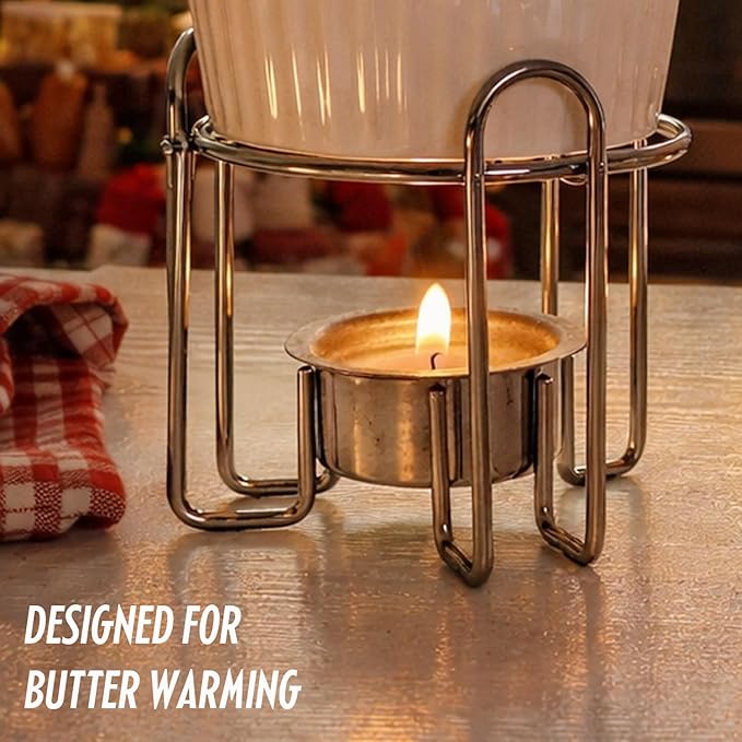 Artestia Butter Warmers Set, 4-Piece Ceramic Butter Warmer with Tea Light Candles, Crab Boil Party Supplies - Dishwasher, Microwave, Oven Safe (White)