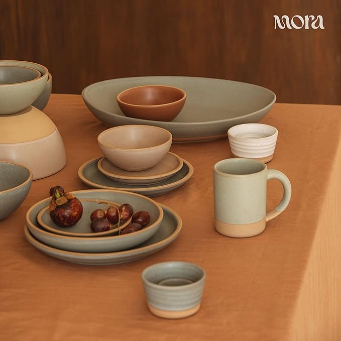 Mora Micro Ramekins Set of 4, 6oz Ceramic Pottery Baking Dishes - Microwave, Oven and Dishwasher Safe - Oat