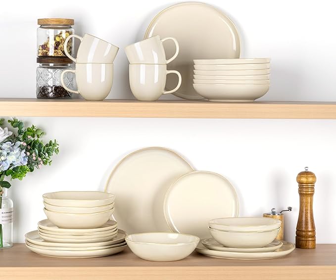 AmorArc Ceramic Dinnerware Sets,Handmade Reactive Glaze Stoneware Plates and Bowls Sets,Highly Scratch Resistant | Dishwasher & Microwave Safe Dishes Set,Service for 8 (24pc)