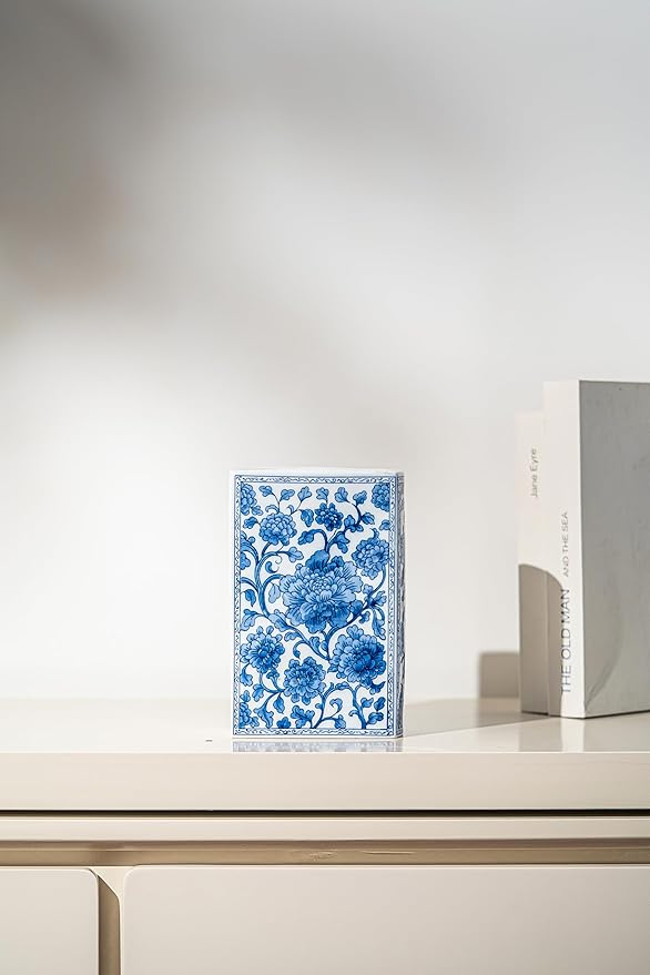 Blue and White Book Vase, Chinoiserie Ginger Jar Flower Vase for Home Decor Tabletop, Blue and White Porcelain Décor,8" H