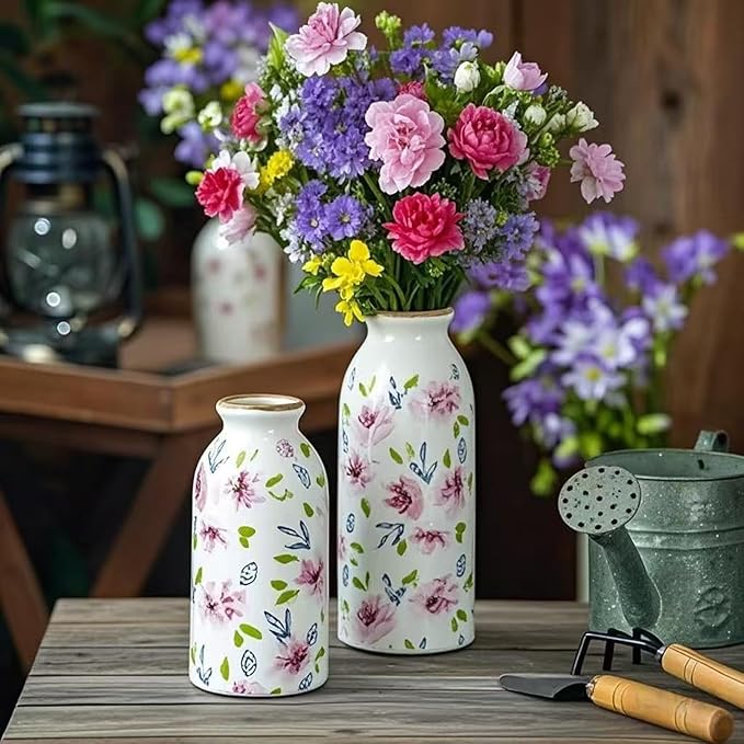 Vintage Ceramic Small Vase Rustic Farmhouse Vase Boho Vases Home Decoration for Your Kitchen Bedroom Office Bathroom & Shelf Centerpiece Table Decorative,Chinoiserie Vases 7.8 Inch