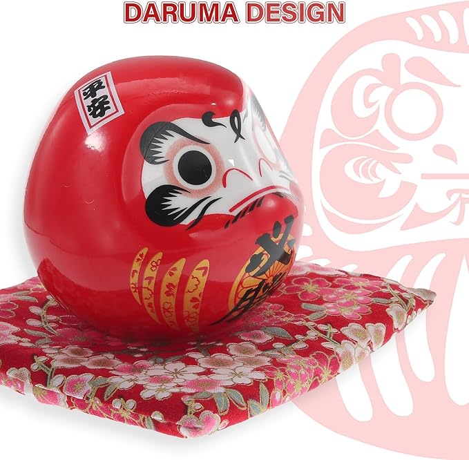 Cabilock Ceramic Tumbler Figurine Japanese Lucky Ornament Red Desktop Decoration Feng Shui Home Accent for Prosperity and Blessing Random Style