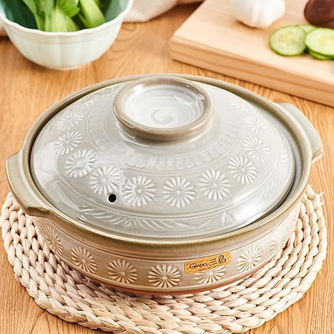 clay pot cooking Japanese Ceramic Hot Pot Casserole Earthenware Clay Pot - Retro Japanese Style Ceramic Stew Pot Clay Casserole Household Easy To Clean,1.3l