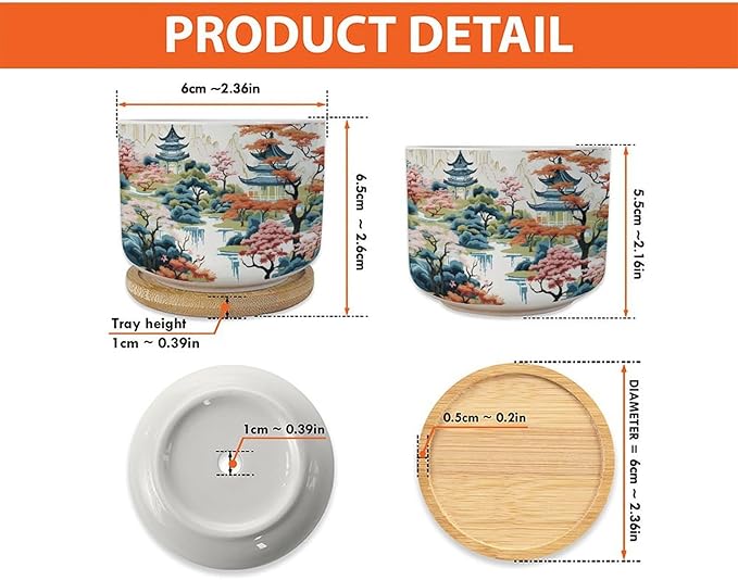 2 Piece Blue Asia Tiered Tower Coral Pink Flower Small Flowers Pots Oriental Chinoiserie Succulent Planters with Drainage Holes Chinoiserie Garden Scenery Planters Ceramic