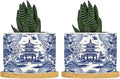 Chinoiserie Blue Asian Ceramic Planter Chinoiserie Chic Asian Pots for Plants with Drainage Holes and Saucers Pot for Succulents Cactus Garden Windowsill