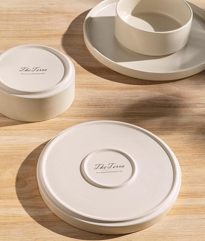 TheTerra Ceramic Dinnerware Sets for 6, 18 Pieces Porcelain Lightweight Plates and Bowls Sets, Scratch Resistant Dish Set, Oven & Microwave & Dishwasher Safe, Matte White