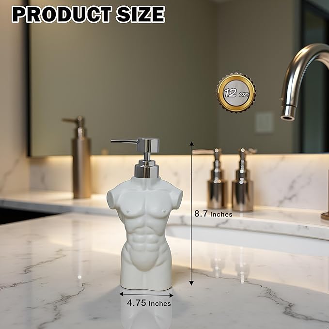 Ceramic Boy Soap Dispenser Refillable Liquid Hand Soap Dispenser for Bathroom or Kitchen (White)