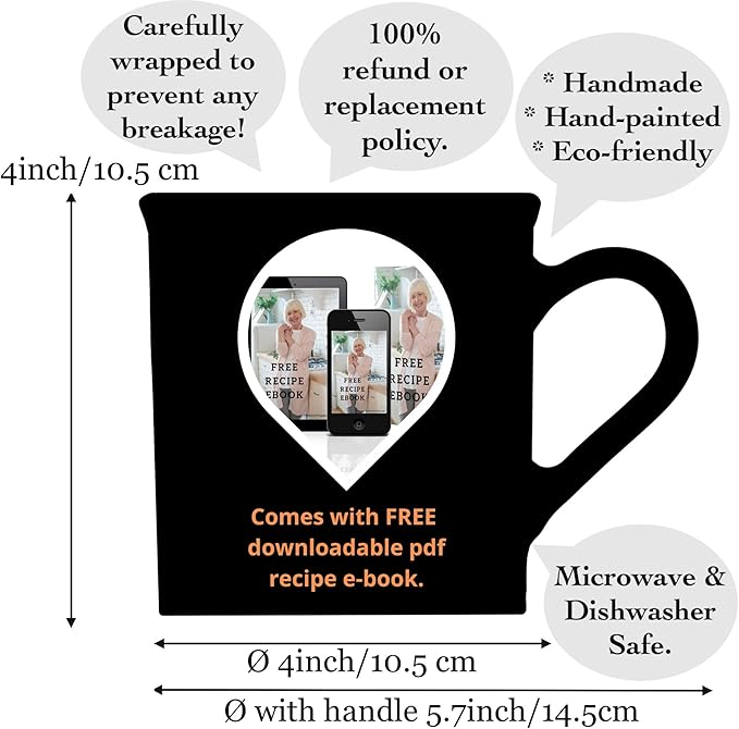 City to Cottage Handmade Black and White Polka Dot Ceramic Extra Large 17.5oz/500ml | Hot Chocolate, Coffee, Tea Mug, Cup with Handle Unique Pottery Gift for Tea Lovers