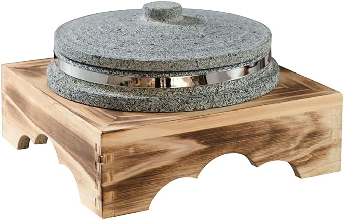 Bibimbap Bowl with Lid, Korean Stone Bowl Cooking Pot with Wood Tray, Natural Stone Bowl Hot Pot for Korean Restaurants, Soup, Rice, Stew,14cm/5.5inch