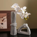 Linxia Minimalist Striped Knot Flower Vase and Art Sculpture 2-Piece Set, Black and White Line, Designer Vase and Ornament for Table Centerpieces Aesthetic for Home Office