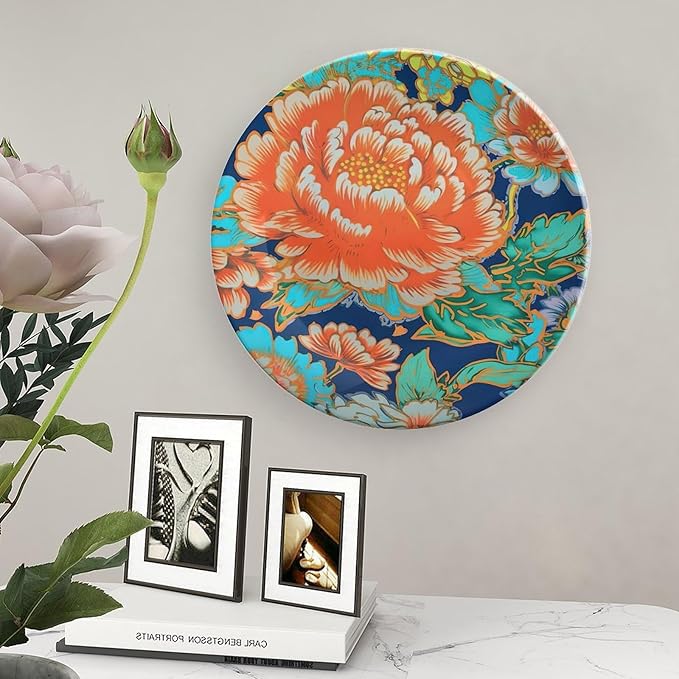 Chinoiserie Peony Floral Plates Ceramic for Display Chinoiserie Peony Floral Household Table Supplies Farmhouse Festival Holiday Party Decorations Custom Gifts for Men Women Wedding, 6", 7", 9", 10"