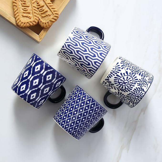 Selamica Ceramic 3.5 Oz Espresso Cups, Espresso Mugs 2.5 Inch Demitasse Cups, Mini Coffee Cups for Latte Mocha Lungo Tea, Set of 4, Vintage Blue