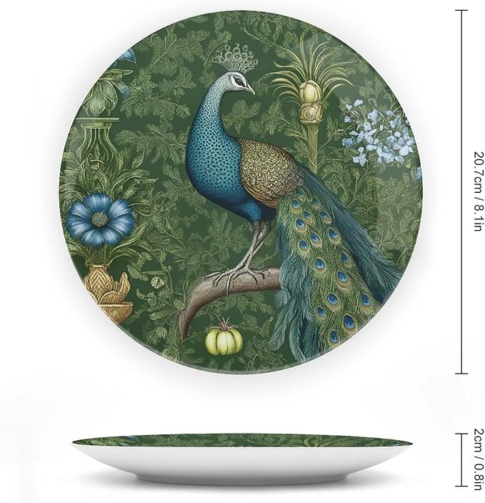 Aqua And Green Chinoiserie Fashion Plates of 6", 7", 9", 10", Personalized Peacock Handmade Decorative Plate, Table Art Decoration Decorations Wedding, with Display Stand And Hook Up