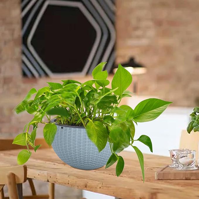 Vencer 11 Inch Round Resin Rattan Hanging Planters,Self Watering Hanging Basket for Indoor Outdoor Plants,Hanging Flower Pots with Drain Hole and Metal Chain,Water Indicator,Light Blue,VF-A15-B