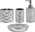 Silver Bathroom Accessories Set, 4 Piece Ceramic Bath Accessory Sets Complete, Diamond Soap Dispenser and Silver Toothbrush Holder Set for Bathroom Counter Sink, Farm Modern Bathroom Decor