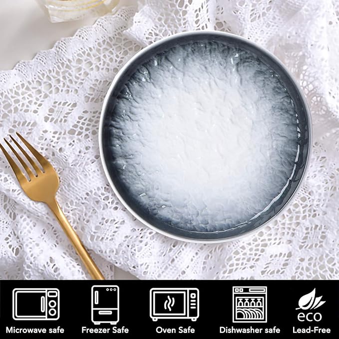 Eglaf 6'' Ceramic Small Appetizer Plates - Porcelain Gradient Water Wave Embossed Texture - Dessert Plates for Tea Party, Cake, Ice cream, Waffles, Apple Pie, Snacks (Set of 6 - Gray)