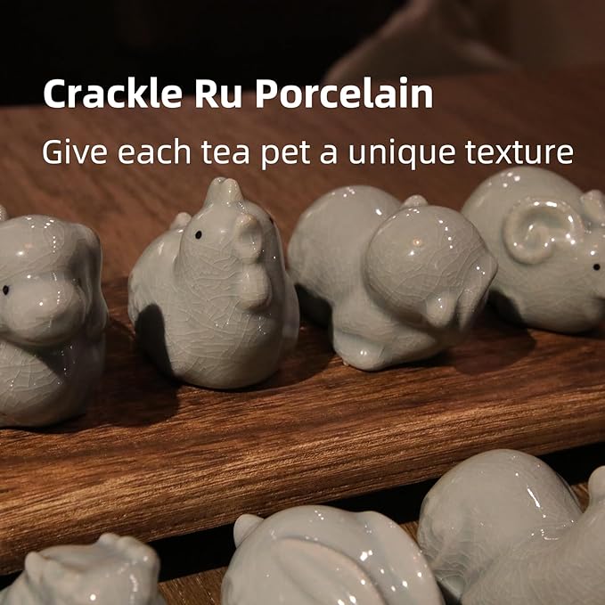 12 Chinese Zodiac Tea Pet, Unique Crackle Ru Porcelain, Traditional Chinese Cultural Tea Accessory, Asian Home & Office Decor, Gift for Tea Lovers & Anniversaries (Rooster 1pc)