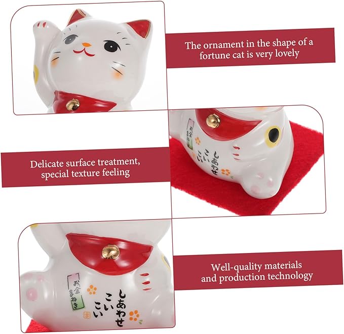 Alipis Lovely Japanese Style Fortune Cat Ornament for Desktop Decor Ceramic Sculpture with Creative Design Elegant Porcelain Figurine Home Office Feng Shui