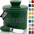 PriorityChef Butter Crock with Lid with Water Line,Ceramic French Butter Dish to Leave On Counter, Formal Garden
