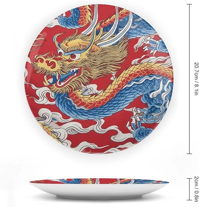 Red Dragon Chinoiserie Asian Inspired Vintage Plates for Display Home Farmhouse Supplies Table Wedding Holiday Party Decorations Customize Gifts for Men Women Halloween, 6", 7", 9", 10"