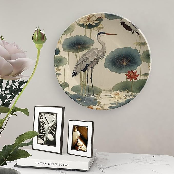 China Plates Birds And Lotus Flowers Customize Decor for Office Housewarming Gifts Wall Club Dinner Plates Unique Art with Stand, Multi Sizes by Choosing, Gifts for Men Women
