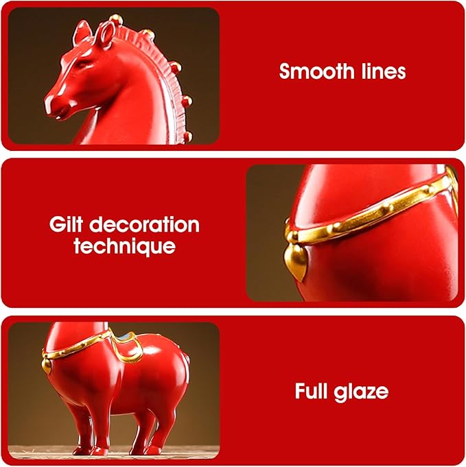 Horse Statue Chinese Ceramic Horse Figurine Red Tang Dynasty Style Sculpture Art Decor for Home Office Desk & Shelf, Ich Dekor