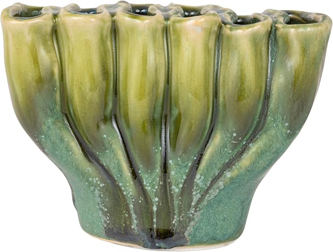 Creative Co-Op Stoneware Sculptural Vase with 6 Sections with Reactive Glaze, Green