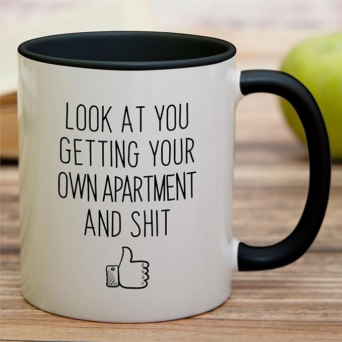 Retreez Funny Mug - Look At You Getting Your Own Apartment Homeowner Housewarming 11 Oz Ceramic Coffee Mugs - Funny, Sarcasm, Sarcastic, birthday gifts - White Mug with Black Handle and Inner