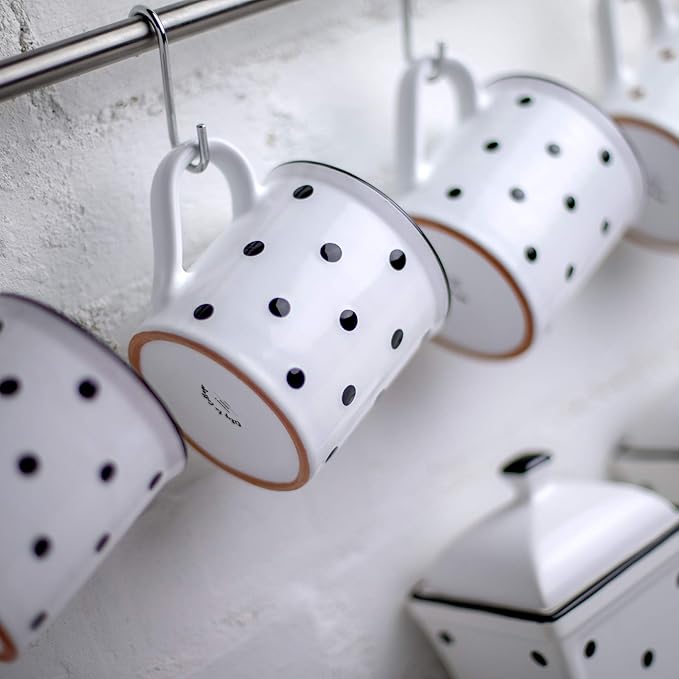City to Cottage Handmade White And Black Polka Dot Ceramic Extra Large 17.5oz/500ml | Hot Chocolate, Coffee, Tea Mug, Cup with Handle Unique Designer Pottery for Tea Lovers