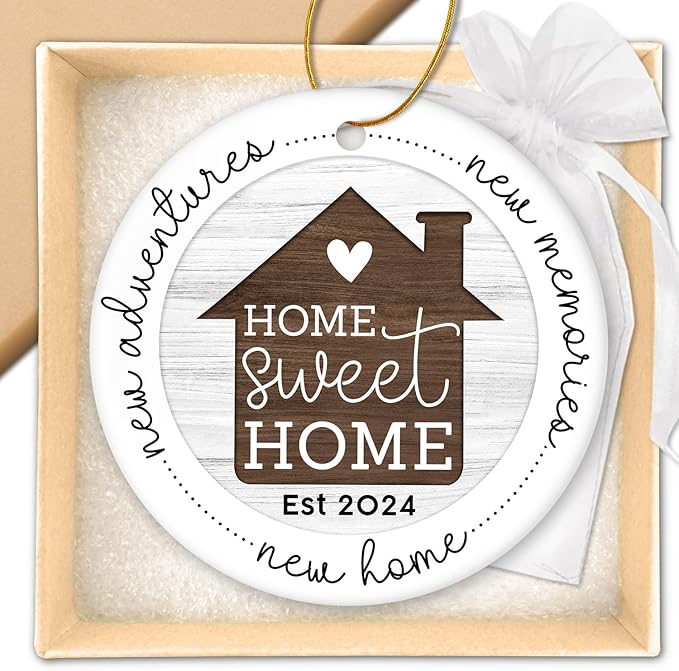 HEXMOZ New Home Gift Ideas - Housewarming Gifts for Couples - New Home Ornament 2024 - First House Ornament 2024 - First House Gifts for Owners, Men, Women - Housewarming Ceramic Christmas Keepsake