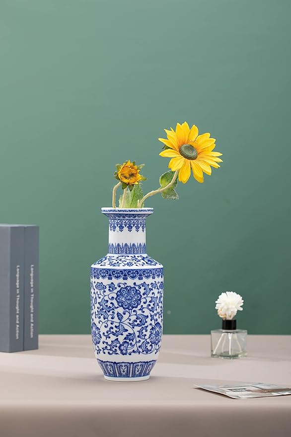 Blue and White Vase, Blue Vase, Chinoiserie Vase, Ginger Jar Vase for Home Decor, Porcelain Decor,10" H