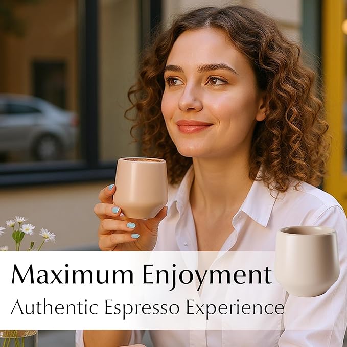 MIAMIO - Espresso Cups Set of 4 (3 oz) / Espresso Cup, Ceramic Espresso Cups, Handleless Mug, Japanese Tea Cups - Luxe Collection (Beige Pastel)