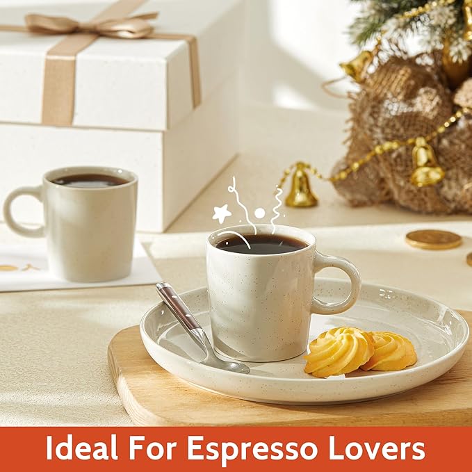 Sweese 3.5oz Porcelain Espresso Cups Set of 4, Mini Coffee Mugs Demitasse Cups - White Grey