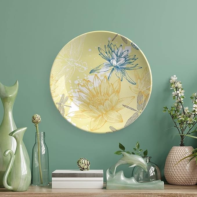 XISUNYA 6 Inch Decorative Plate, Dragonfly Tableware Plate, Boho Style Plants and Spiritual Dragonflies Sketchy Print Ornament Display Plate Handmade Plate Wedding Christmas Thankgiving Gifts