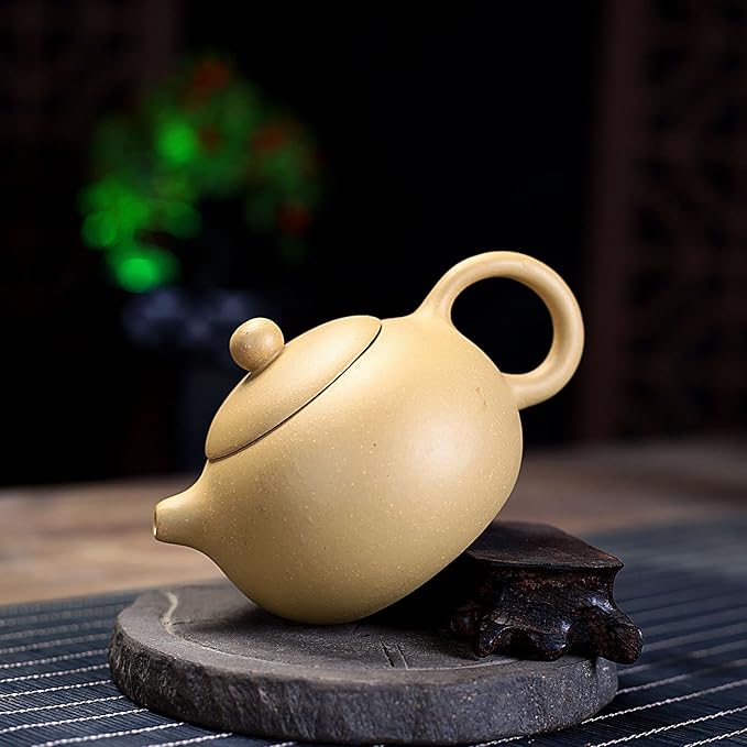 Xishi Teapot 7oz Chinese Zisha Clay Pot Ceramics Purple Sand Mud Kungfu Tea Set Kettle Spherical Filter (Yellow)