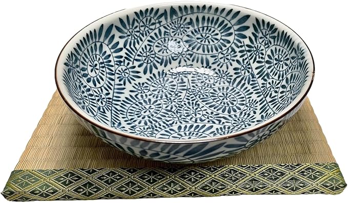 Traditional Japanese Ceramic 51 Fluid Ounces, Wide Mouth Sanuki Serving Bowl, Tako Karakusa Pattern, Donburi Noodle Ramen Soup Pasta, Mino Ware from Japan KG325204