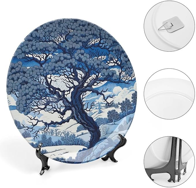 Vintage Plates Blue And White Indigo Chinoiserie Personalized Decor for Home Display Household Wall Ceramic Dinner Plates Including Bracket And Special Hook, Multi Sizes, Gifts for Men Women