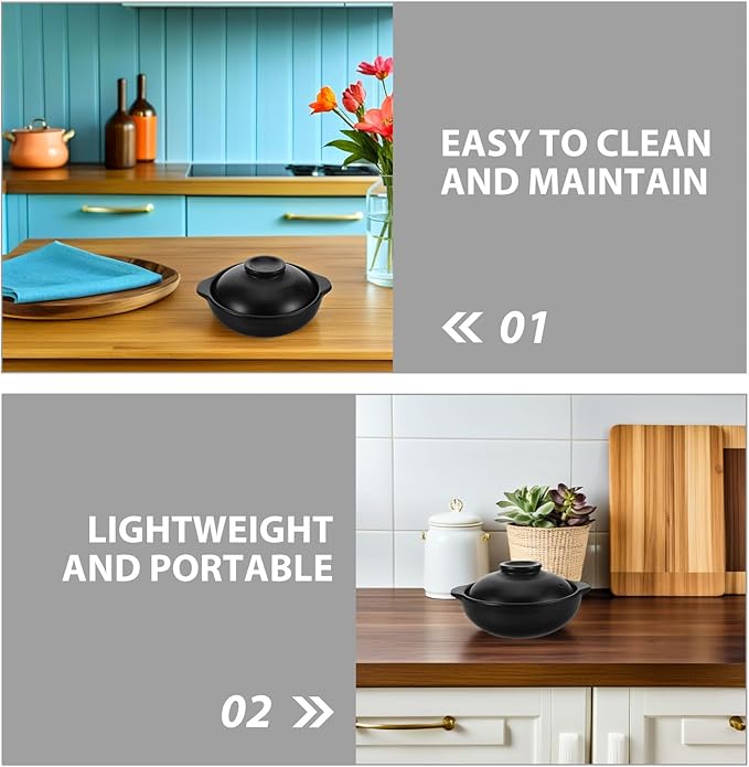 Clay Pot for Cooking with Lid: Terracotta Casserole - Heat-resistant Casserole Dish - Korean Stone Pot Cookware for Soup Meat Rice - 600ML