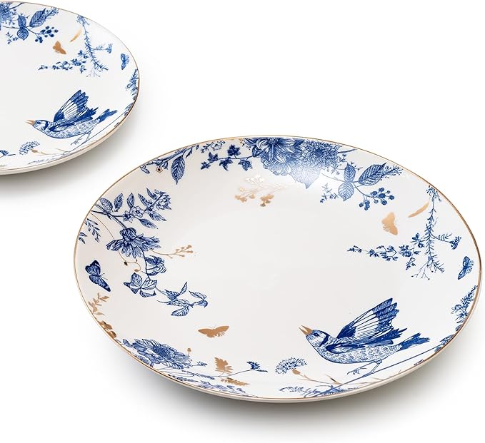 Porcelain Floral Plates 10 Inch Ceramic Salad Plates Kitchen Plates Set of 4 Blue and White Dinner Plates, Pasta Plate for Appetizer, Dessert,Party,Housewarming,Gift