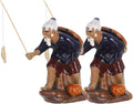 LUOZZY 2 Pcs Mini Fisherman Figurines Ceramic Fishing Statue Micro Landscape Ornament Asian Pottery Sculpture for Bonsai Zen Garden Decor