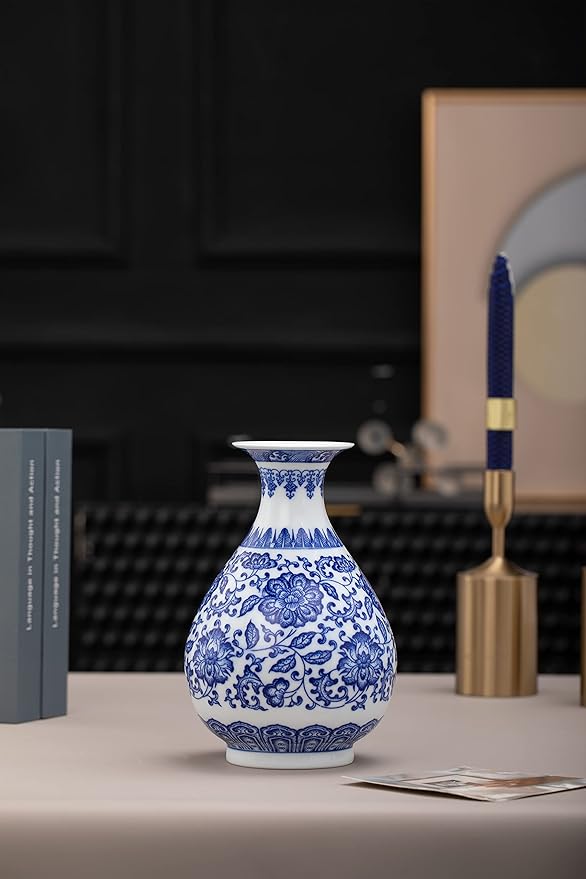 Blue Porcelain Vase, Blue and White Ginger Jar, Handmade Chinoiserie Vase, 8.7'' H