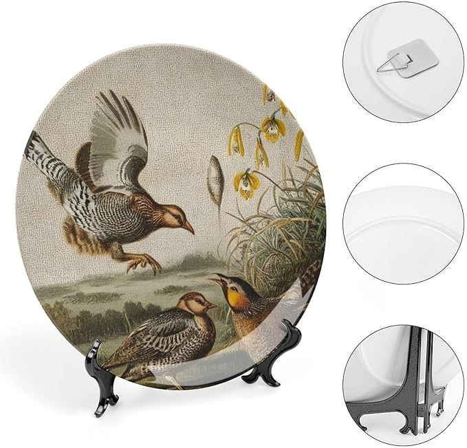 Plates Ceramic Toile Birds Customize Decor for Table Art Decoration Farmhouse Office Ceramic Dinner Plates 1 Plate with 1 Display Stand, Multi Sizes by Choosing, Gifts for Men Women