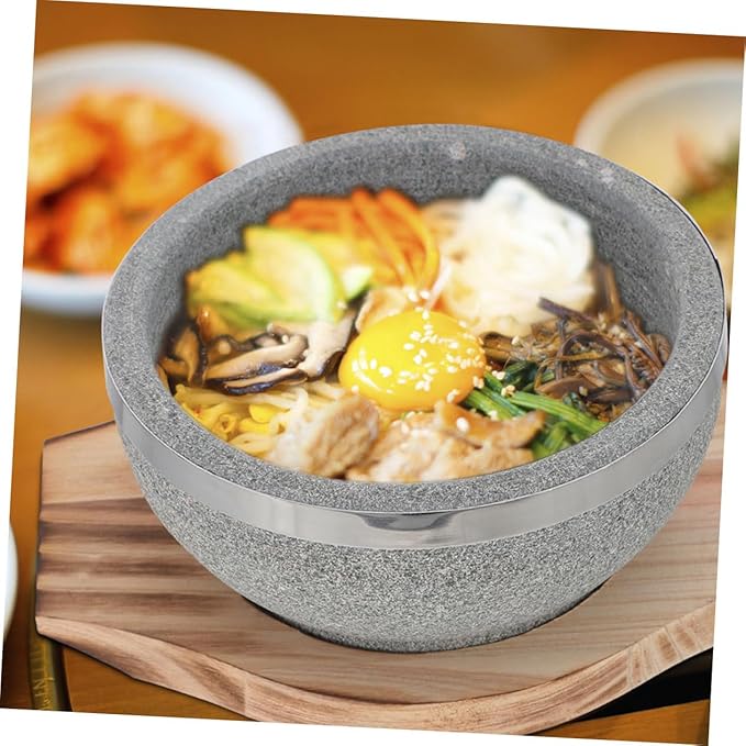 OUNONA Korean Stone Pot for Dolsot Bibimbap -temperature Resistant Cooking Pot Stone Bowl for Even Heating for Home Cooking and Traditional Korean Cuisine
