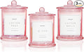 3 Pack Qtip Holder Dispenser, 16oz Bathroom Organizer and Storage Canisters, glass vanity organizer with lid - Home Decor, Room Decor Aesthetic (Pink)
