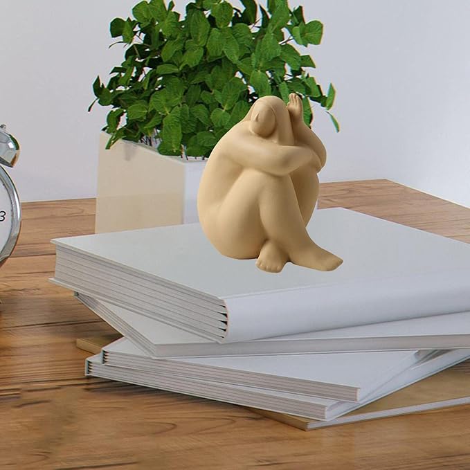 Abstract Art Character Statue Figurine Handmade Ceramic Sculpture Ornaments for Bookshelf Wine Cabinet Crafts Decoration (Yellow)