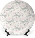 XISUNYA 7 Inch Decorative Plate, Dragonfly Tableware Plate, Chic Roses Vintage Moth Bugs Print Ceramic Wall Hanging Decor Accessory for Dining Table Tabletop Home Decor